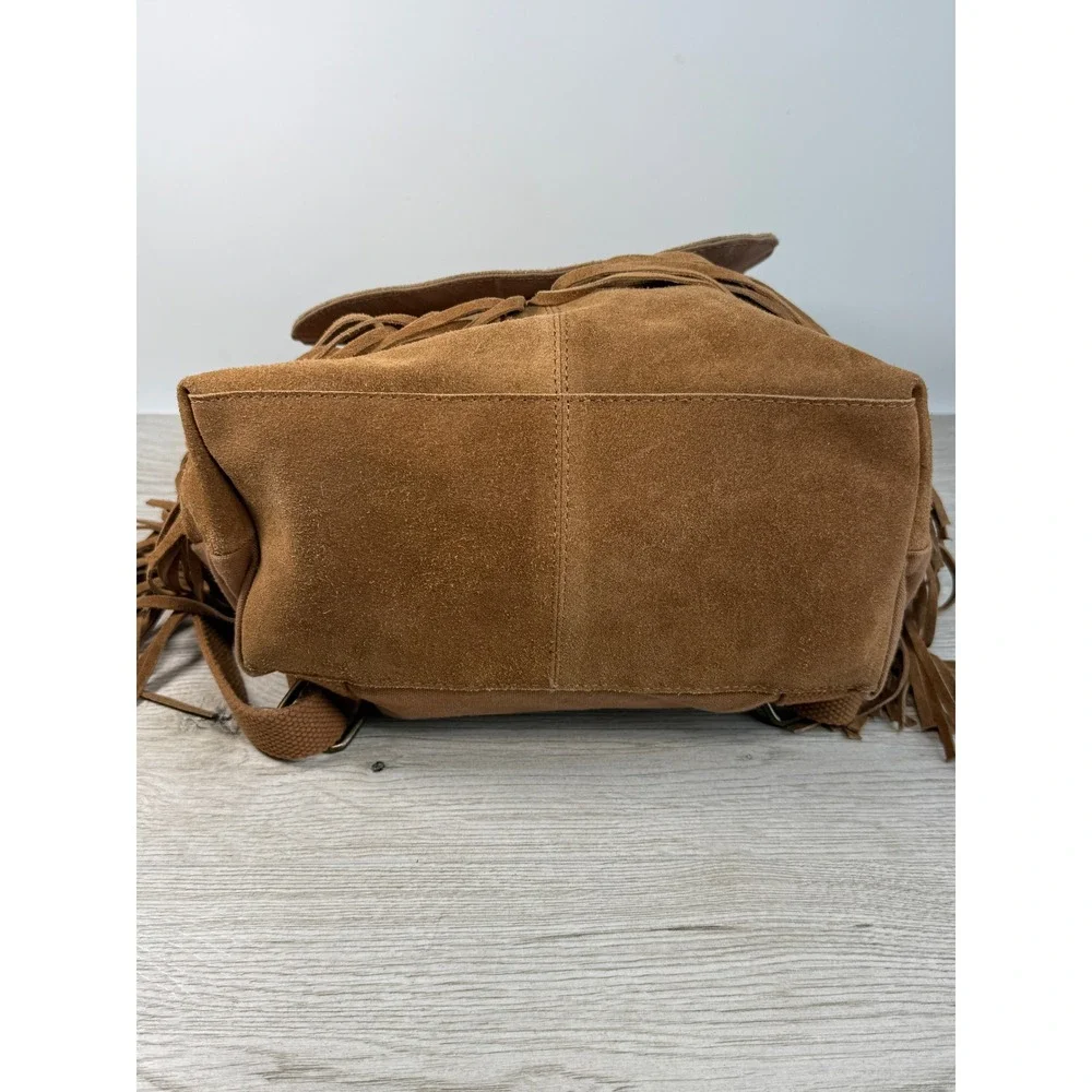 Brown Suede Fringe Backpack Boho Western Concho Whipstitch Festival Backpack Bag